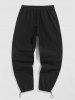 Pantalon Cargo de Couleur Unie avec Sangle à Boucle - Noir L