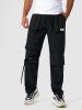 Pantalon Cargo de Couleur Unie avec Sangle à Boucle - Noir XL