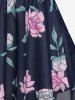 Plus Size Floral Print Blouse and Chain Panel Cami Top Set -  