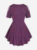 Plus Size Lace Trim Ruched Hollow Out Short Sleeves T-shirt -  