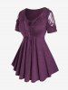 Plus Size Lace Trim Ruched Hollow Out Short Sleeves T-shirt -  