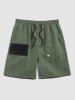 Patched Design Large Pocket Casual Shorts -  