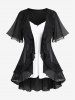 Plus Size Open Front Flounce Top and Ruffles Ruched Tank Top Set -  