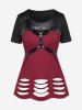 Gothic Grommet PU Leather Strap Ripped Short Sleeve T-Shirt -  