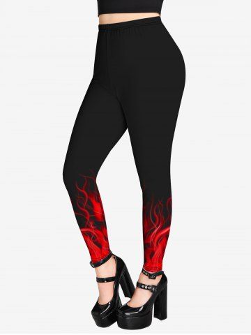 Gothic 3D Flame Print Leggings - RED - 2X | US 18-20