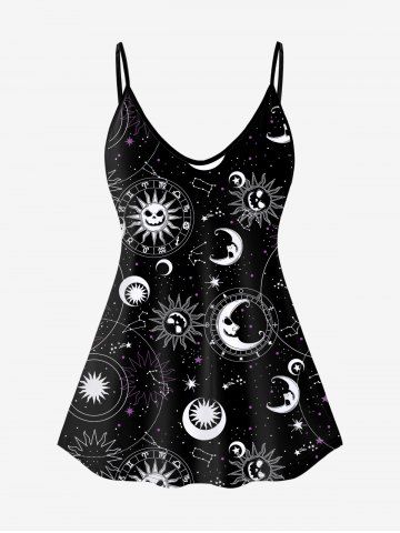 Gothic 3D Moon Sun Glitter Print Tank Top（Adjustable Shoulder Strap） - BLACK - M | US 10