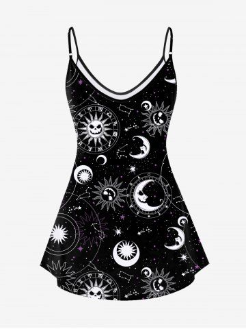 Gothic 3D Moon Sun Glitter Print Tank Top(Adjustable Shoulder Strap)