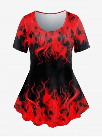 Gothic 3D Flame Print Short Sleeve T-Shirt - RED - 1X | US 14-16