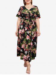 Plus Size Bloom Floral Belted Maxi Dress -  