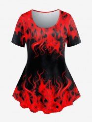T-shirt à Imprimé Flamme 3D à Manches Courtes - Rouge 2X | US 18-20