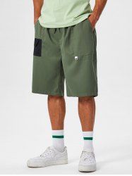Patched Design Large Pocket Casual Shorts -  