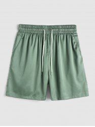 Solid Color Satin Drawstring Shorts -  