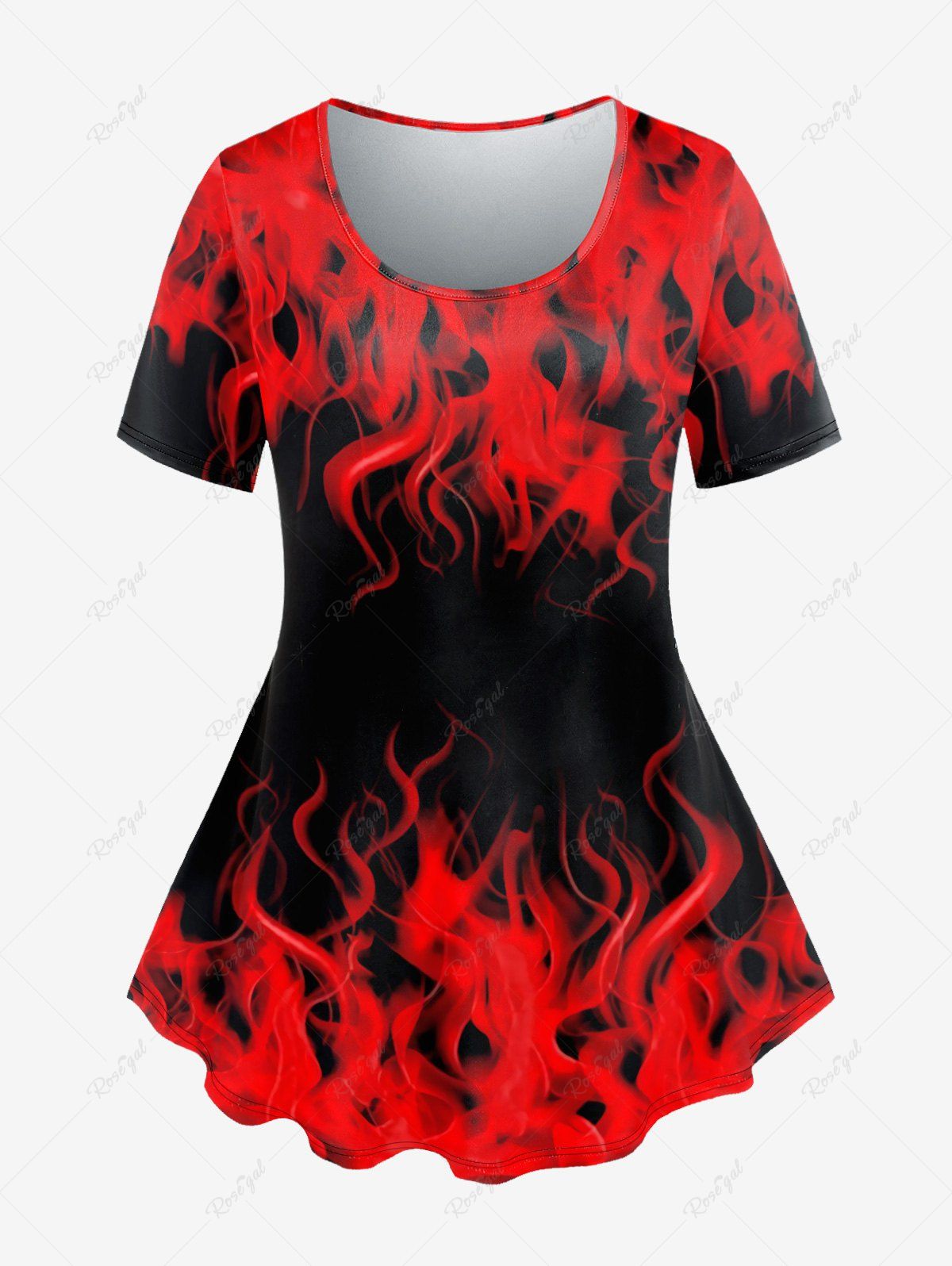 T-shirt à Imprimé Flamme 3D à Manches Courtes Rouge 5x | US 30-32