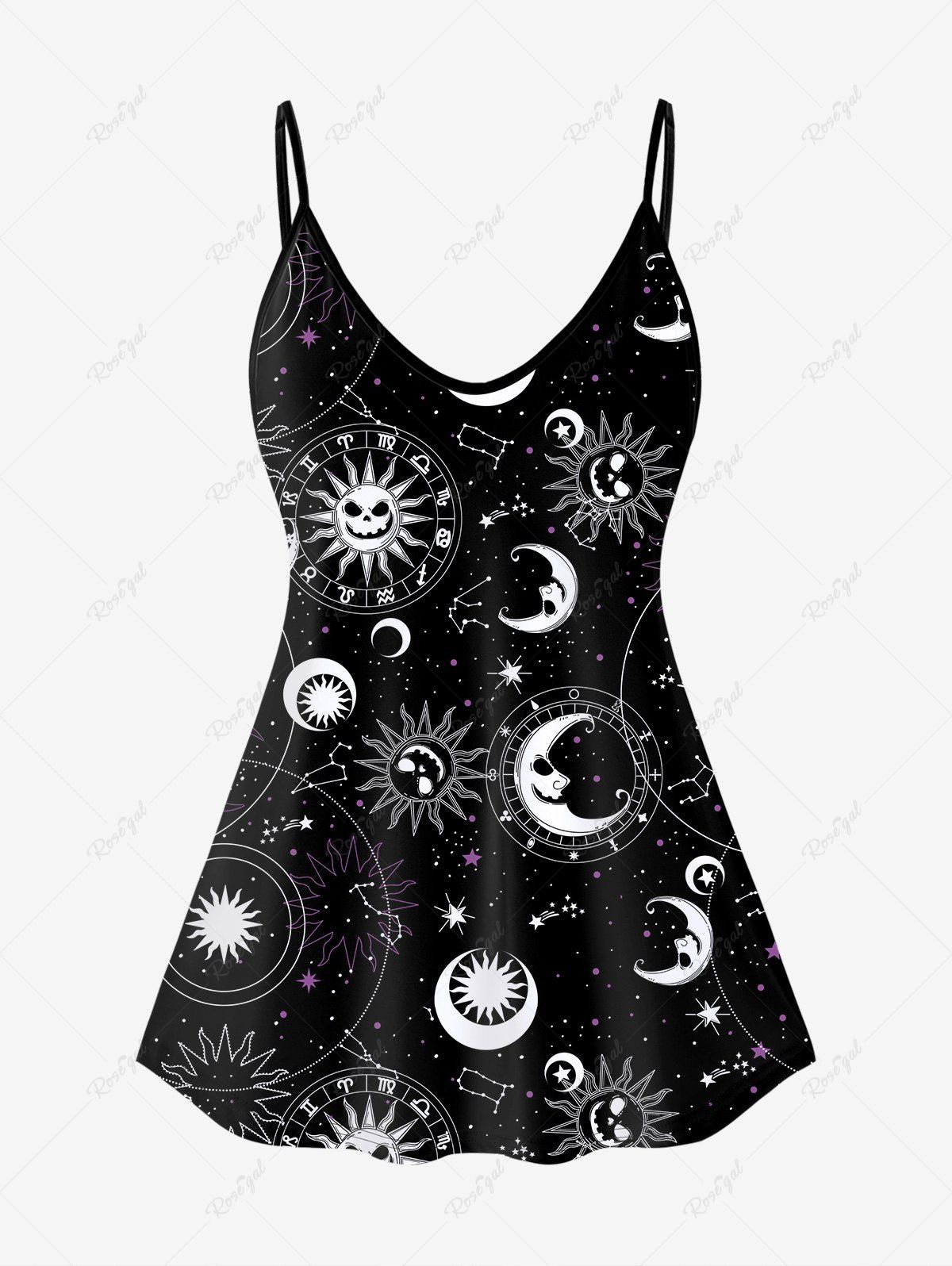 Outfits Gothic 3D Moon Sun Glitter Print Tank Top（Adjustable Shoulder Strap）  