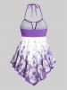 Tankini Plissé 3D Papillon Imprimé à Col Halter - Pourpre  M | US 10