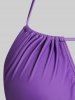 Tankini Plissé 3D Papillon Imprimé à Col Halter - Pourpre  M | US 10