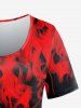 T-shirt à Imprimé Flamme 3D à Manches Courtes - Rouge 2X | US 18-20
