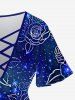Plus Size Crisscross Light Beam Floral Printed V-Neck Short Sleeve T-Shirt -  