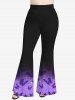 Pantalon Évasé Brillant à Imprimé Papillons 3D Grande-Taille - Pourpre  5x | US 30-32