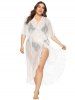 Plus Size Hollow Out Flounce Tie Beach Sheer Lace Cover Up -  