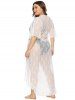 Plus Size Hollow Out Flounce Tie Beach Sheer Lace Cover Up -  
