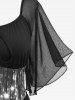 Plus Size 3D Glitter Print Lace Up Butterfly Sleeve T-Shirt -  