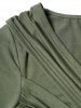 Plain Color Crossover Ruched V Neck Short Sleeve T Shirt -  