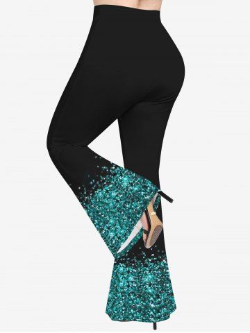 Plus Size 3D Sparkling Sequin Print Flare Pants