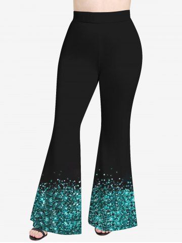 Plus Size 3D Sparkling Sequin Print Flare Pants