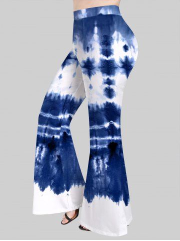 Plus Size Tie-Dye Flare Pants - DEEP BLUE - 3X | US 22-24