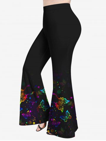 Pantalones Acampanados Diseño Impreso Mariposa Tamaño Plus - BLACK - 5X | US 30-32