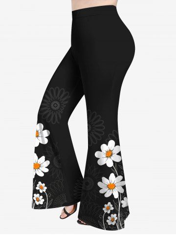 Plus Size Floral Print Flare Pants - BLACK - L | US 12