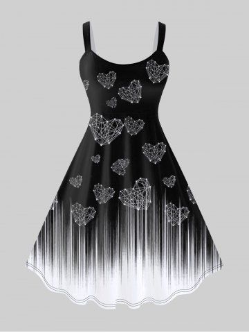 Plus Size Glitter Heart Printed Cold Shoulder Dress - BLACK - S | US 8