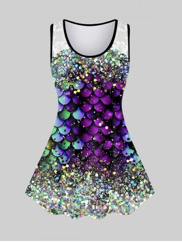 Top Sin Mangas de Encaje con Estampado de Lentejuelas en Talla Extra - MULTI-A - 5X | US 30-32