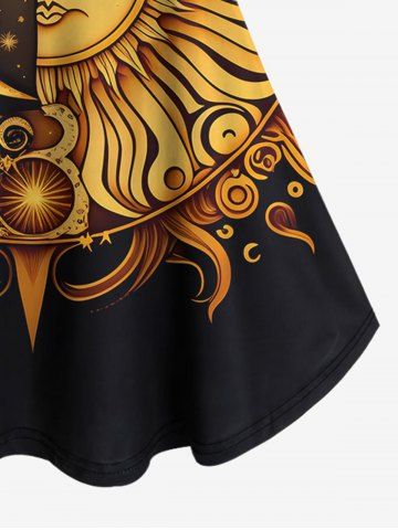 Gothic Sun Moon Print Cold Shoulder Tee