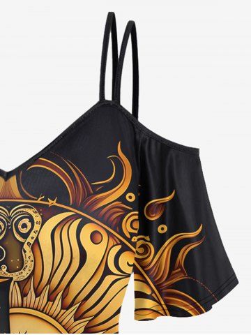 Gothic Sun Moon Print Cold Shoulder Tee