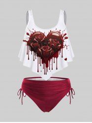 3D Heart Rose Print Tankini Top And Plus Size Bikini Bottoms Outfit -  