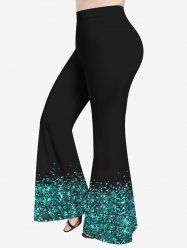 Plus Size 3D Sparkling Sequin Print Flare Pants -  