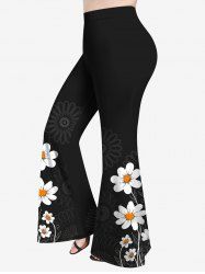 Plus Size Floral Print Flare Pants -  