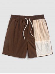 Colorblock Drawstring Casual Shorts -  