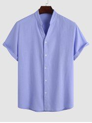 Plain Color V Neck Casual Short Sleeves Shirt -  