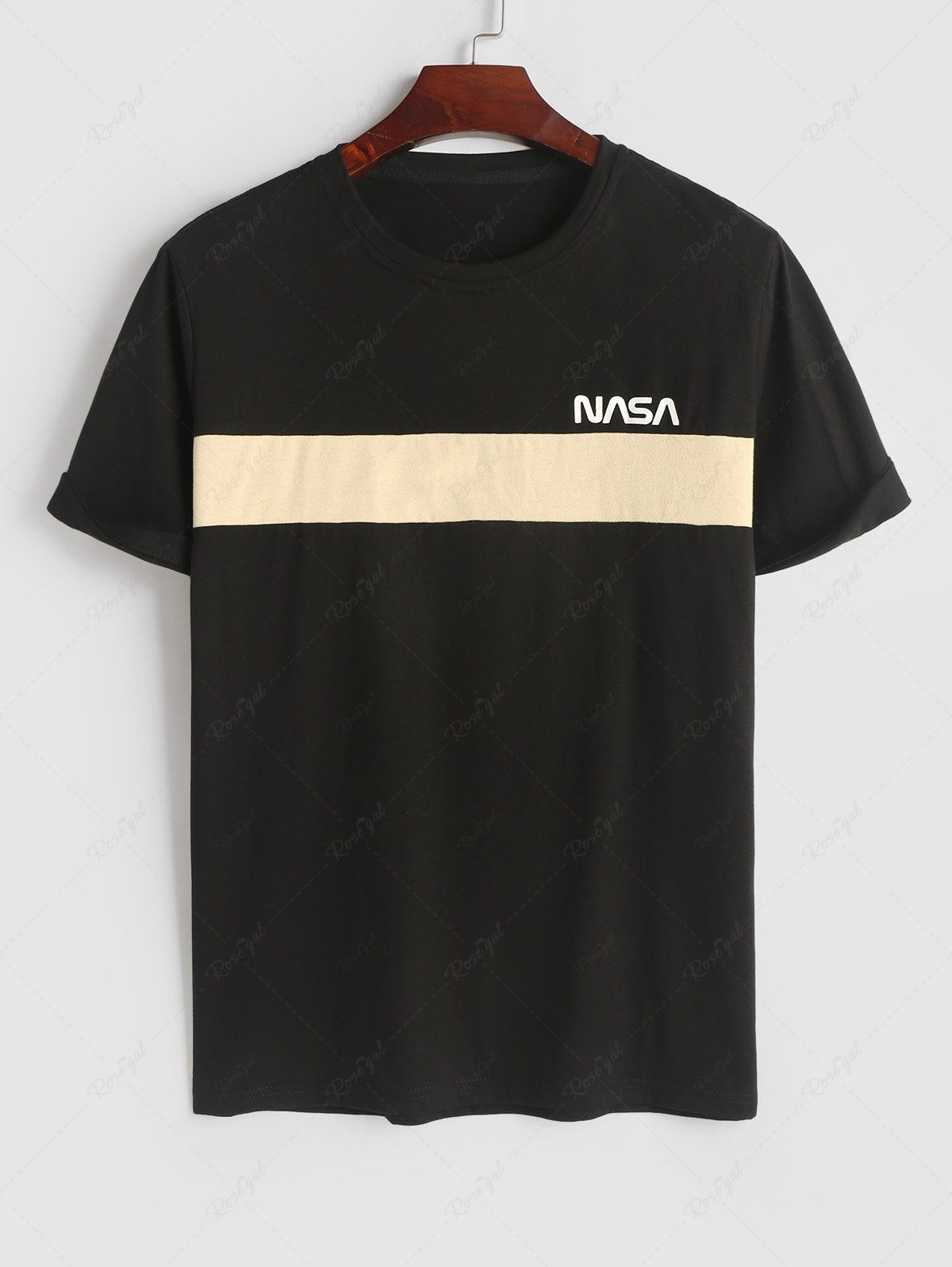 Best Colorblock Two Tone Letter 100% Cotton T Shirt  