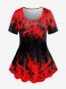 Gothic 3D Flame Printed Short Sleeve T-Shirt and Jeggings Outfit -  