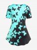 Plus Size Colorblock Floral Butterfly Print Tee and Leggings Plus Size Summer Outfit -  