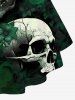 Gothic Skull Leaves Print Crisscross V Neck Short Sleeve T-Shirt -  