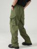 Pantalon Cargo Parachute à Cordon de Serrage avec Poches à Rabat - Vert Fougère S