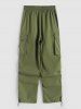 Pantalon Cargo Parachute à Cordon de Serrage avec Poches à Rabat - Vert Fougère S