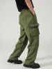 Pantalon Cargo Parachute à Cordon de Serrage avec Poches à Rabat - Vert Fougère S