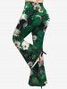 Gothic Skull Flower Leaves Print Flare Pants -  