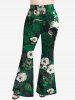 Gothic Skull Flower Leaves Print Flare Pants -  